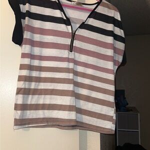 Striped Casual Zip-Up Blouse